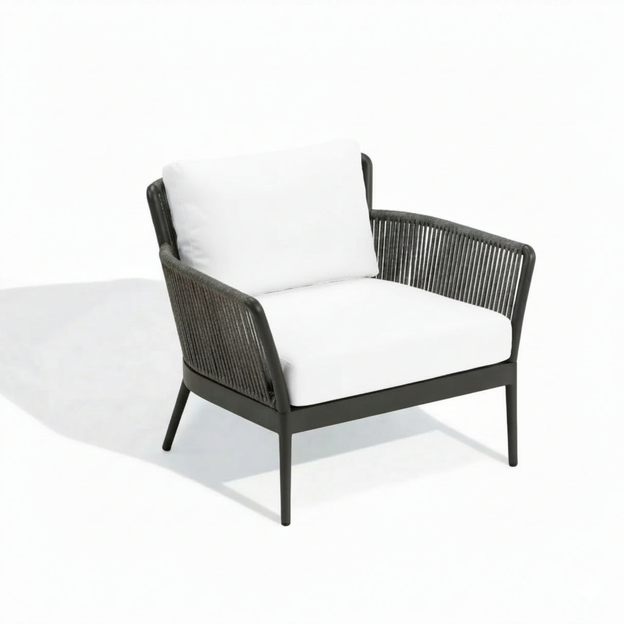 4-Piece Outdoor Rope Patio Furniture Set with Glass Top Table (Grey & Off-White)