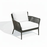 4-Piece Outdoor Rope Patio Furniture Set with Glass Top Table (Grey & Off-White)