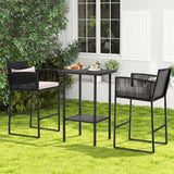 Outdoor Rattan Wicker Bar Set With 2-Tier Table