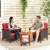3-Piece Outdoor Wicker Patio Conversation Set (Dark Brown & Red)