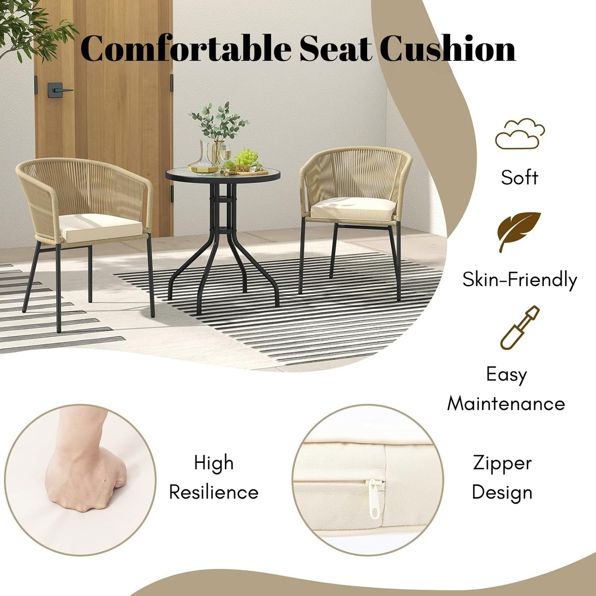 2-Piece Outdoor Rope Patio Dining Chairs
