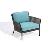 4-Piece Outdoor Rope Patio Furniture Set with Glass Top Table (Grey & Sky-Blue)