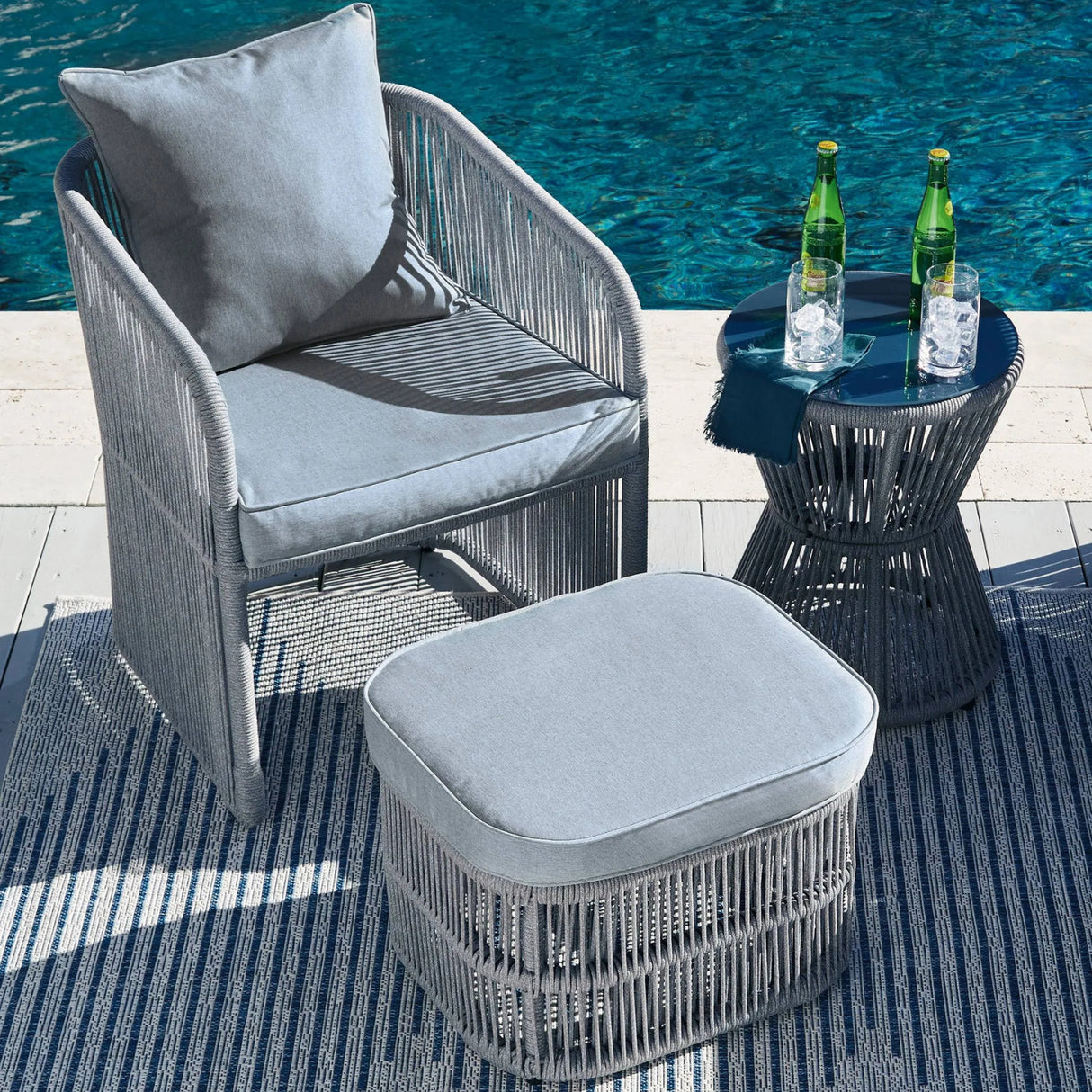Outdoor 3 Piece Rope Patio Sofa Set (Grey)