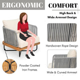Outdoor 6-Piece Rope Woven Conversation Sofa Set with Wooden Top Table