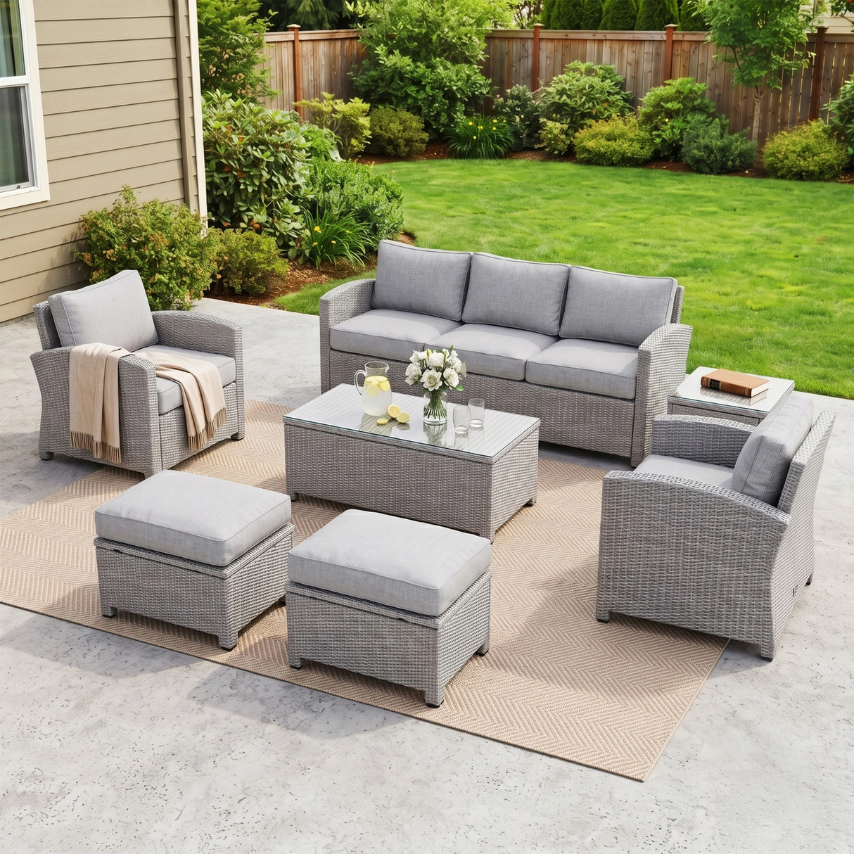 7 Piece Outdoor Wicker Conversation Furniture Set