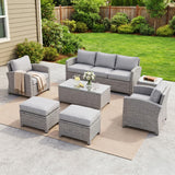 7 Piece Outdoor Wicker Conversation Furniture Set