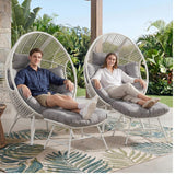 4-Piece Outdoor Wicker Egg Chair Set with Ottomans (White & Grey)
