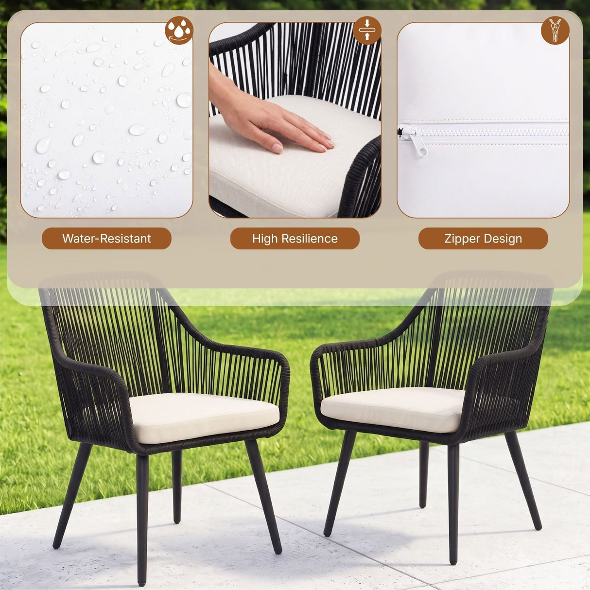 2-Piece Outdoor Rope Patio Dining Chairs