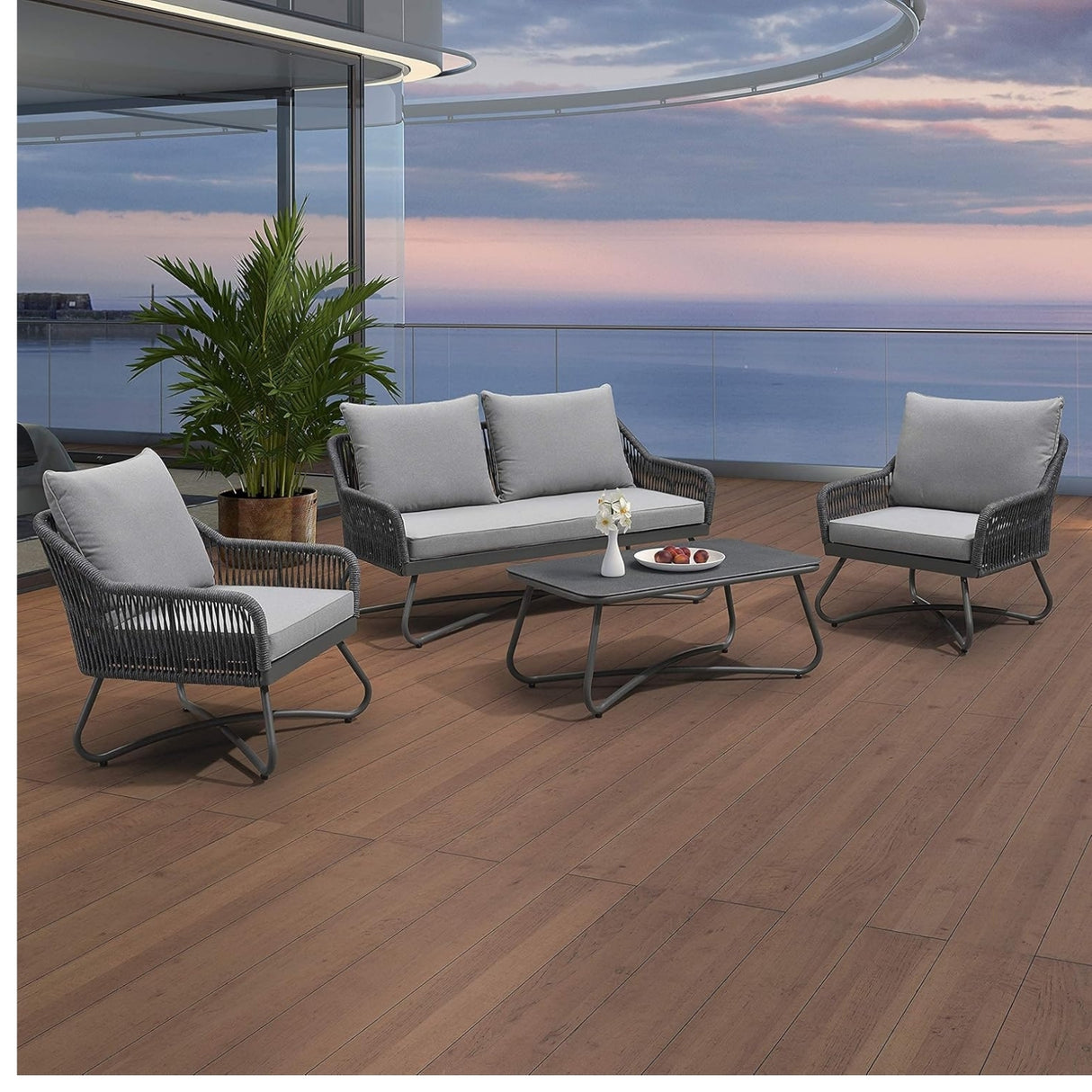 Outdoor 4 Seater Rope Conversation Sofa Set