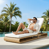 Outdoor Rattan Wicker Single Lounger Chair (Beige & Off-White)