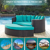 Outdoor Rattan Wicker Daybed (Dark Brown & Turquoise Blue)