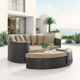 Outdoor Rattan Wicker Daybed (Dark Brown & Beige)