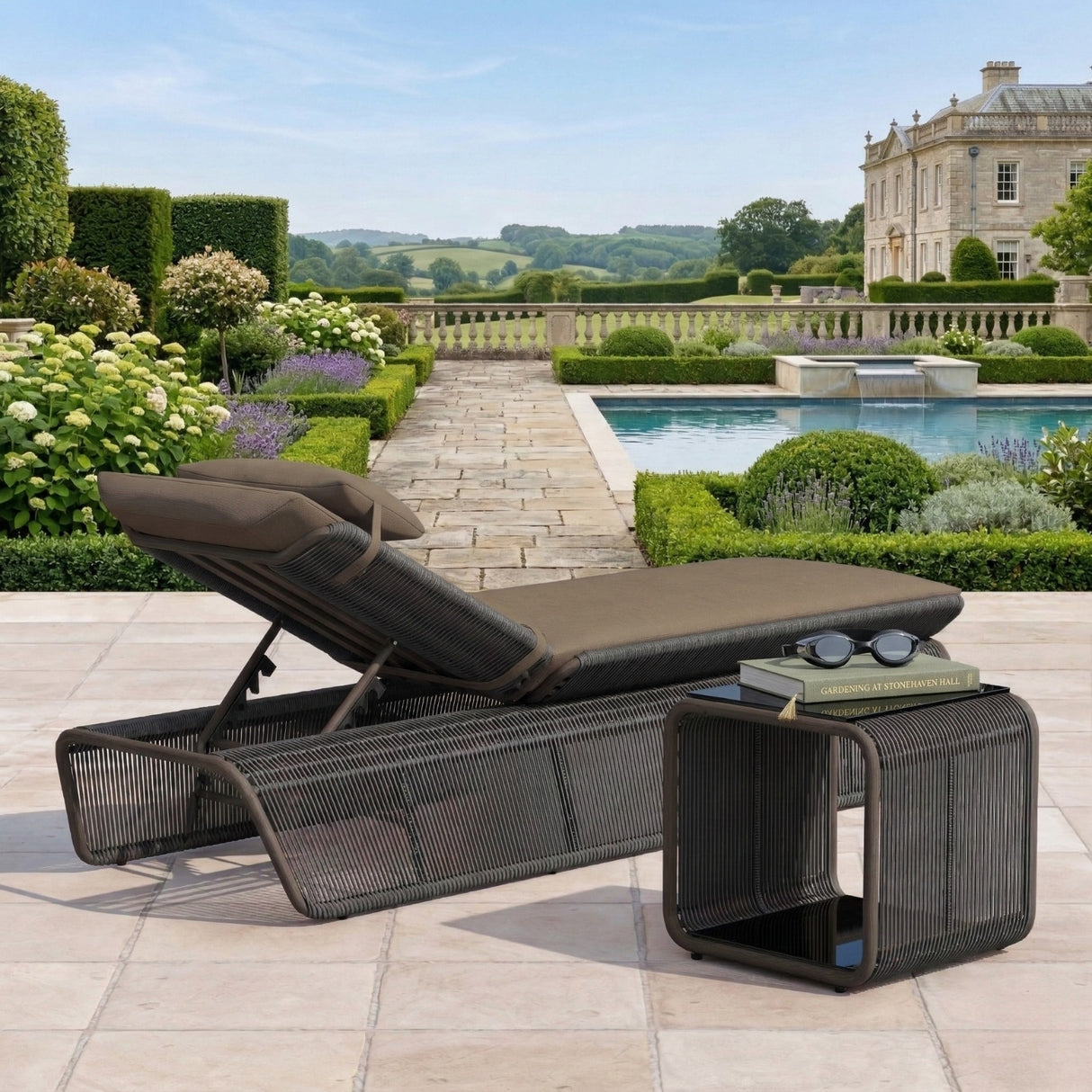 Outdoor Rope Lounge Chair With 2-Tier Table