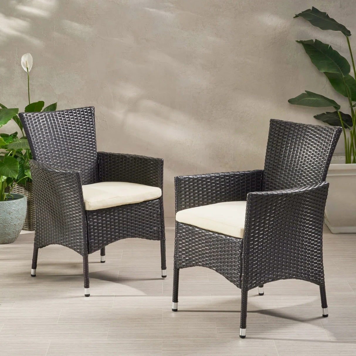 2-Piece Outdoor Rattan Wicker Patio Dining Chairs