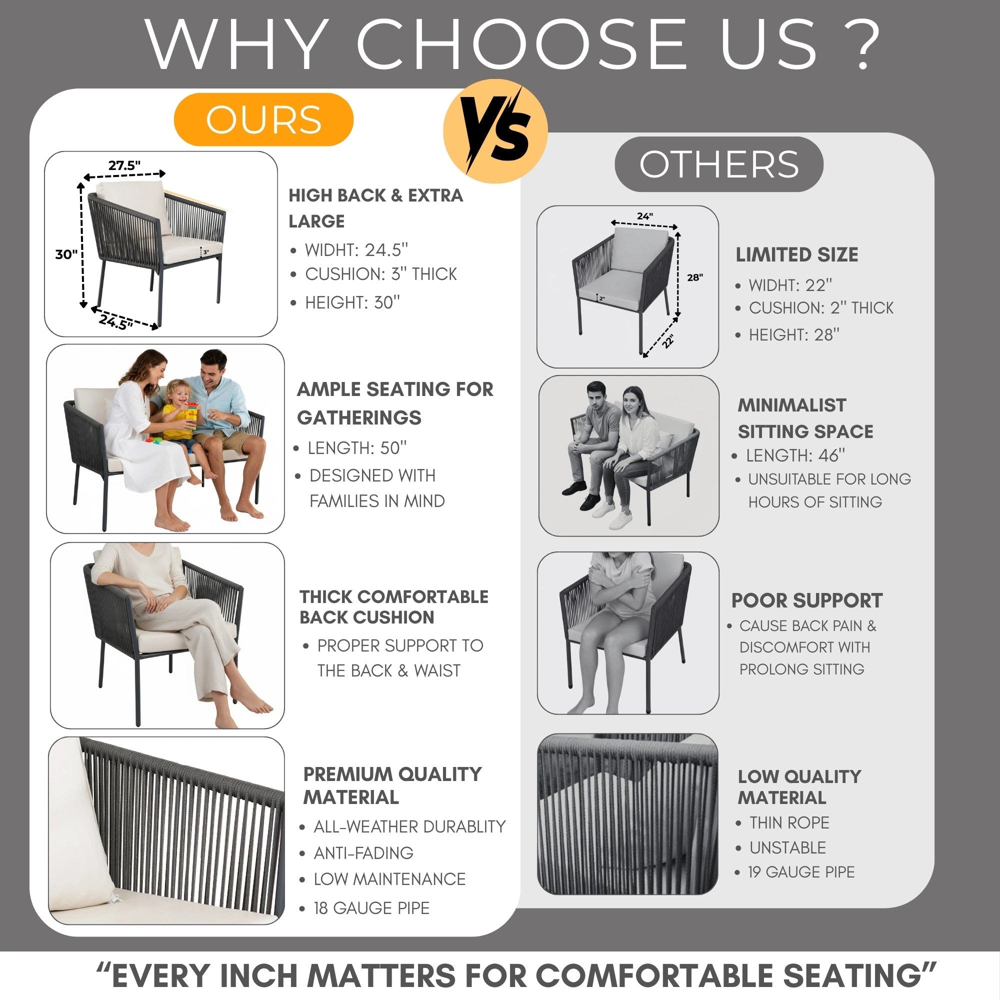 Outdoor 4 Seater Rope Sofa Set