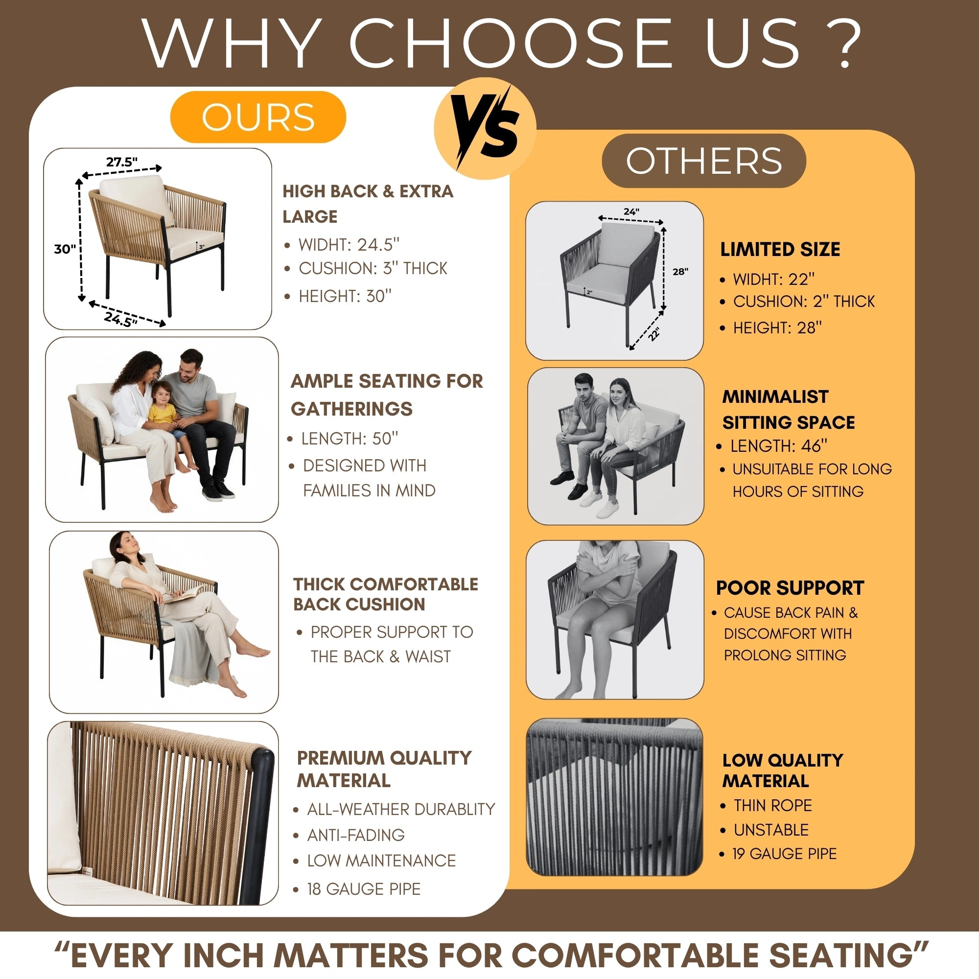 Outdoor 4 Seater Rope Sofa Set