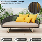 Outdoor Grey Rope Patio Daybed with Comfortable Cream Cushion