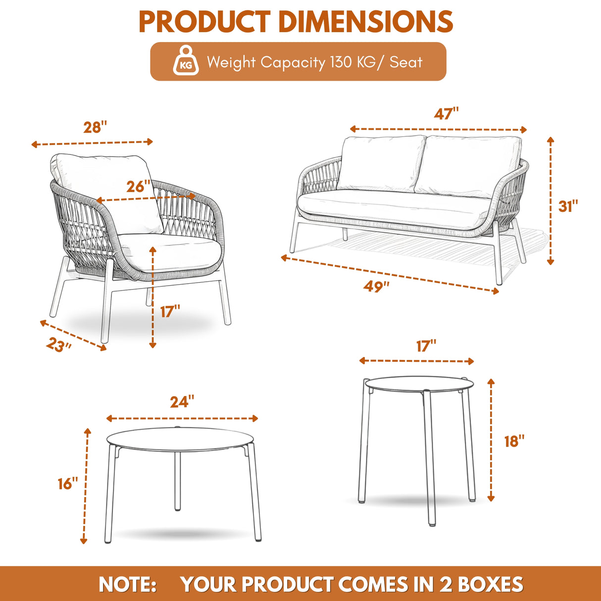 Outdoor 4 Seater Rope Conversation Sofa Set