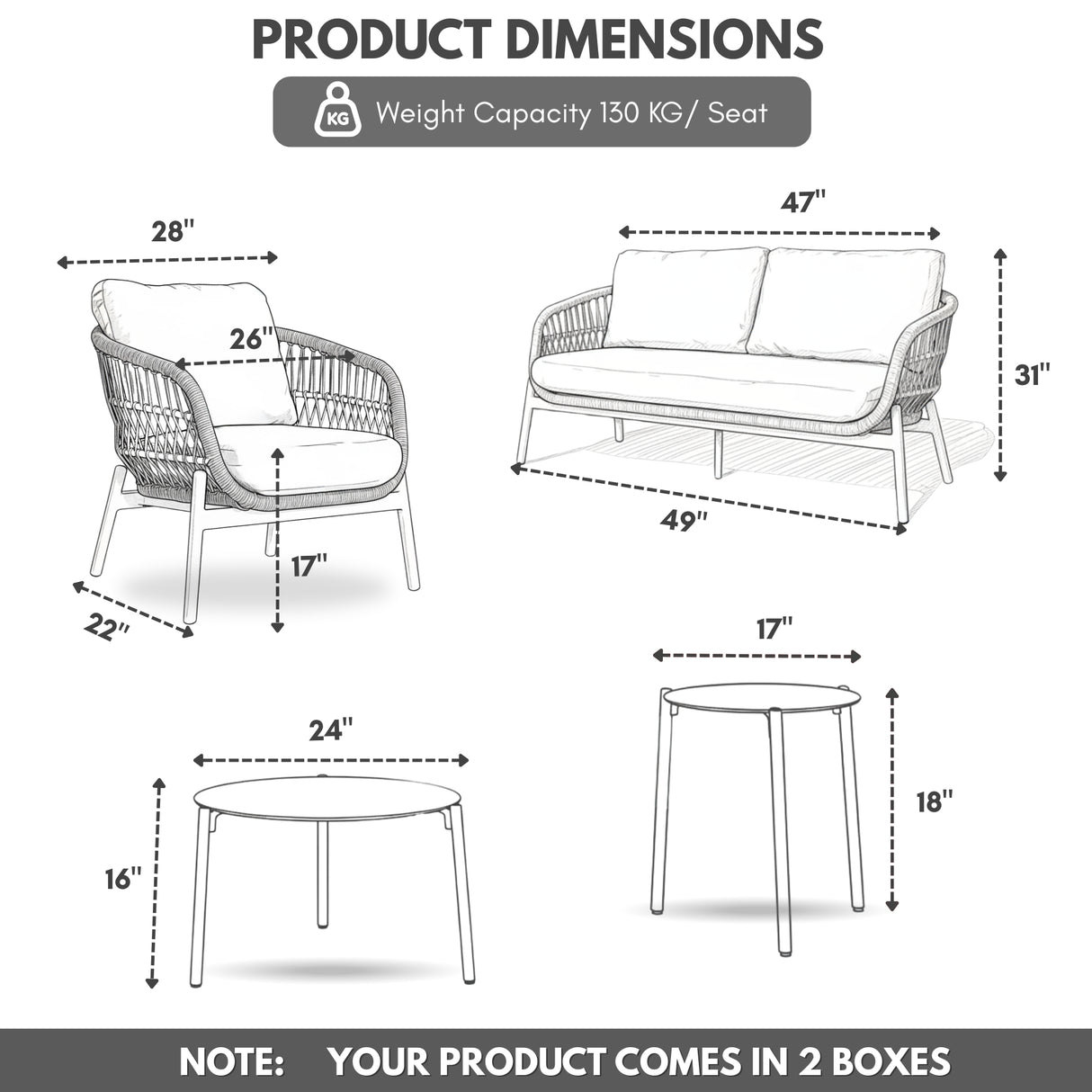 Outdoor 4 Seater Rope Conversation Sofa Set