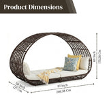 Outdoor Rattan Wicker Daybed with Oval-Shaped Canopy Frame (Dark Brown & Off-White)