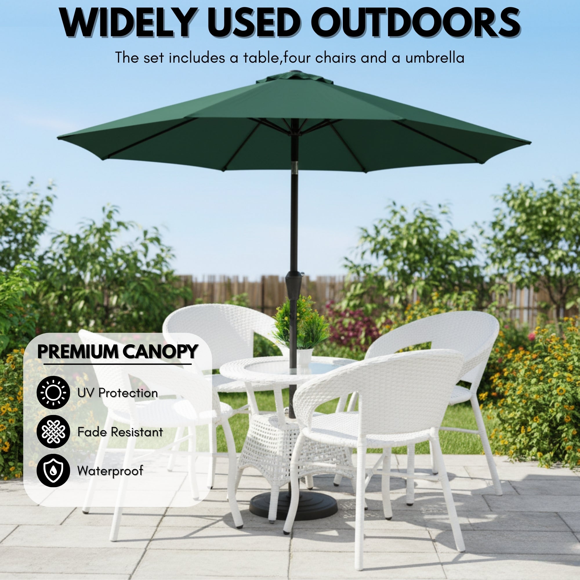 Outdoor Wicker 5-Piece Patio Set with Outdoor Umbrella