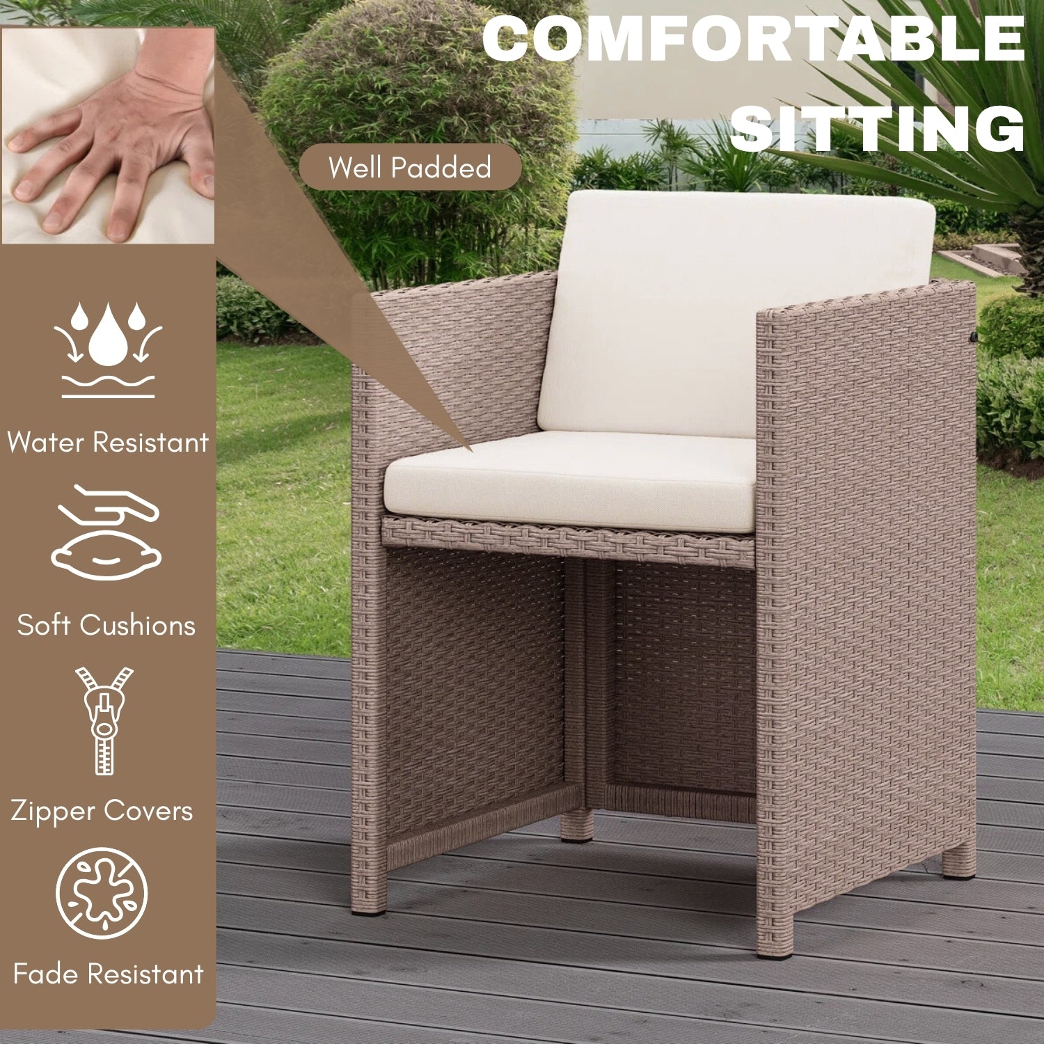 Outdoor Wicker 5-Piece Bar Set with Glass Top Table & Ottomans