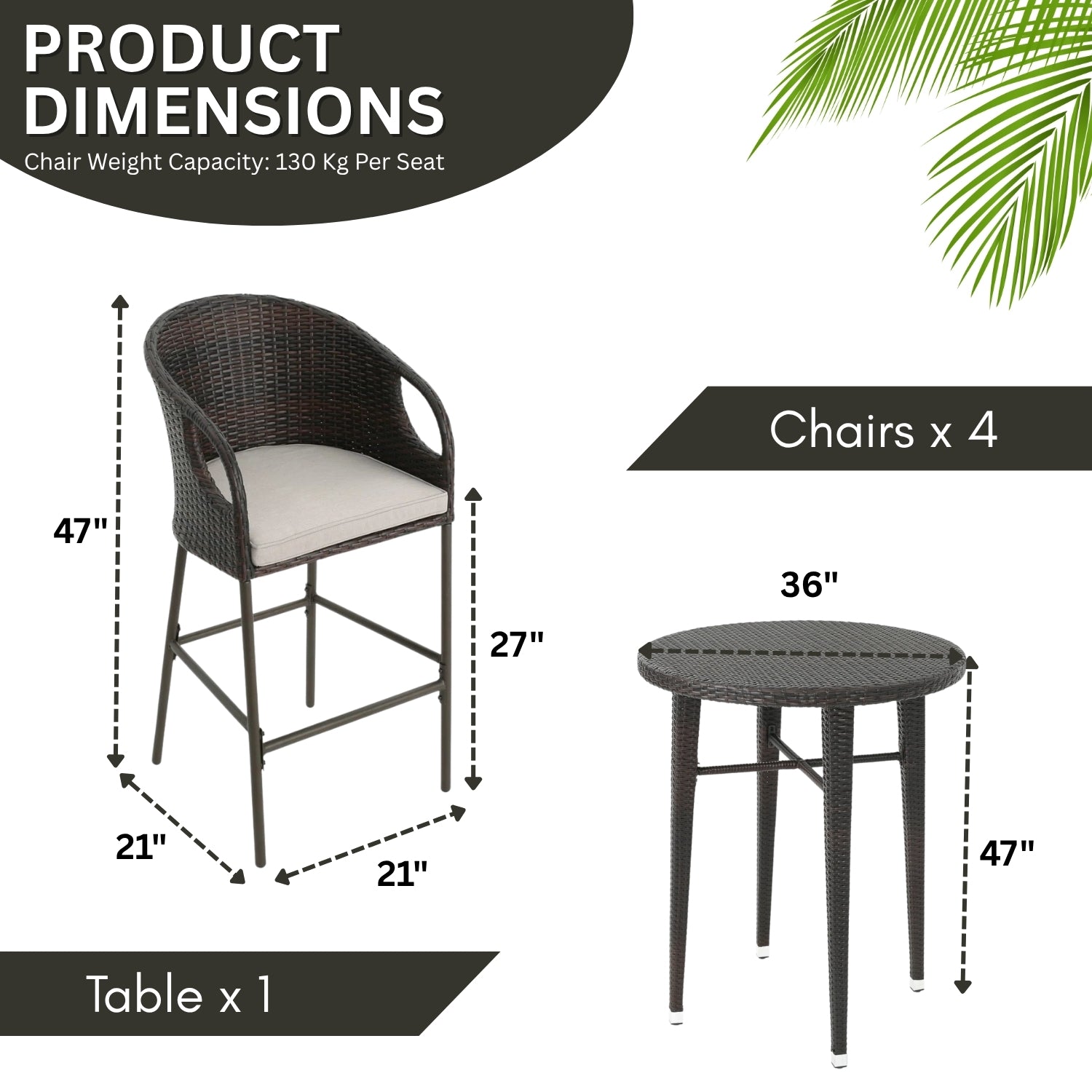 5 Piece Outdoor Wicker Bar Set with High Top Table