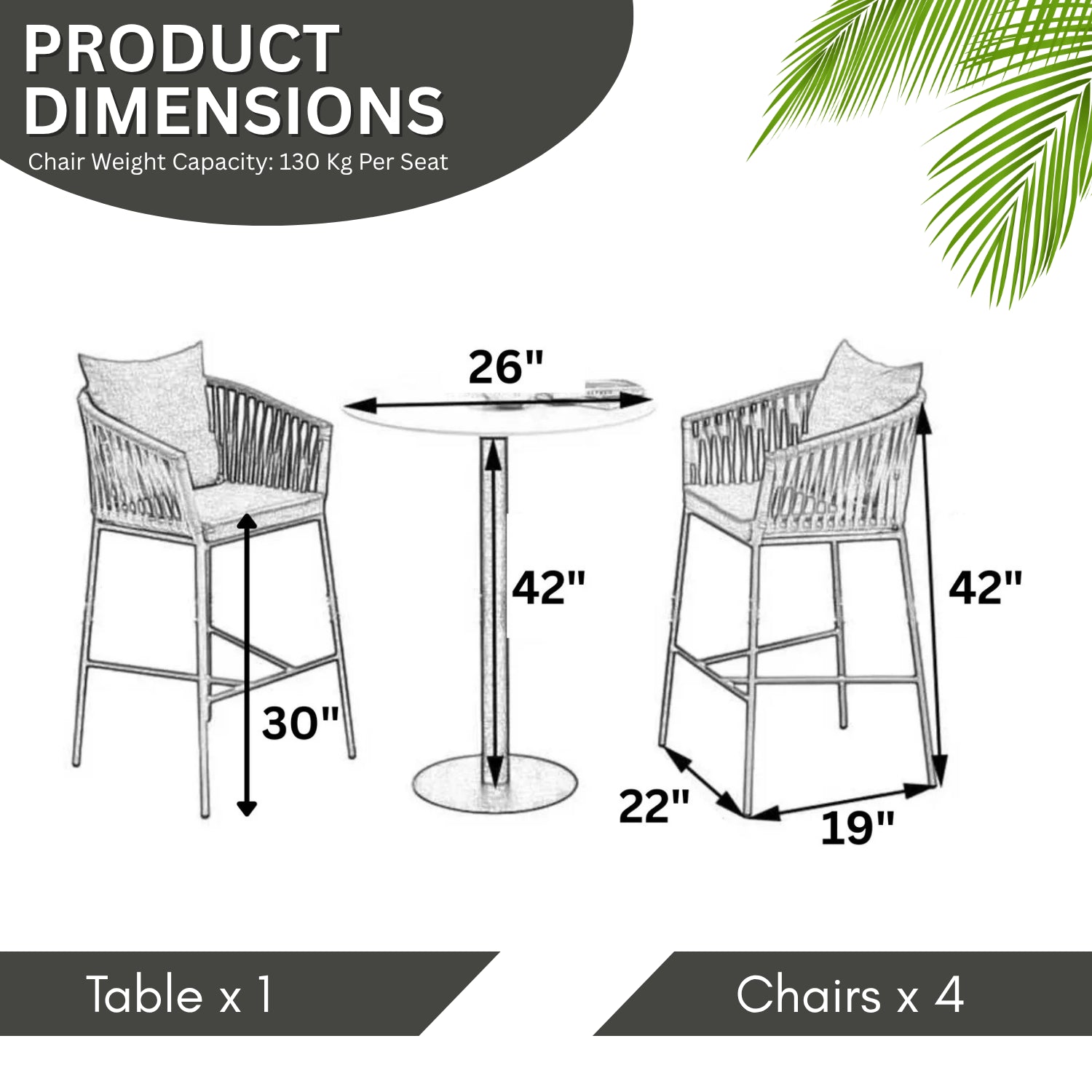 Outdoor Rope 5-Piece Bar Set With a High-Top Round Table