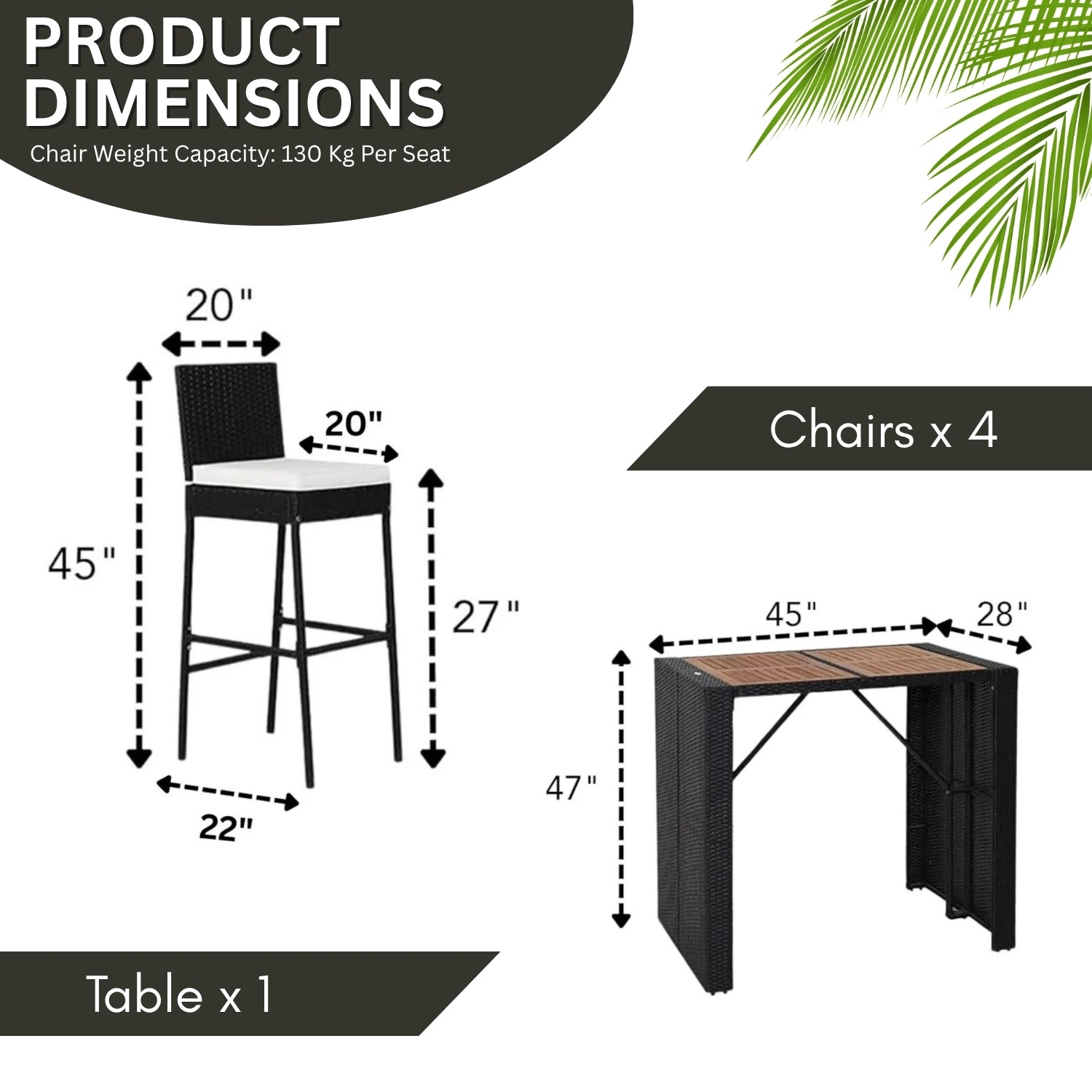 5-Piece Outdoor Rattan Wicker Bar Set with Wooden Top Table