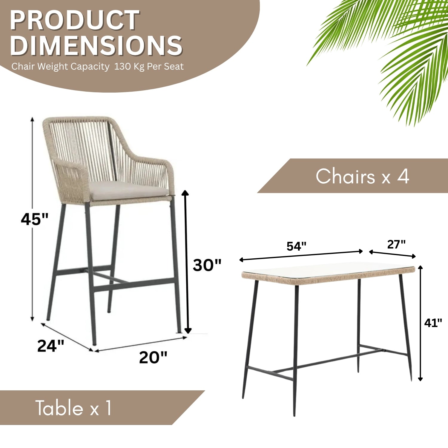 Premium Outdoor Rope 5-Piece Bar Set With a High-Top Table