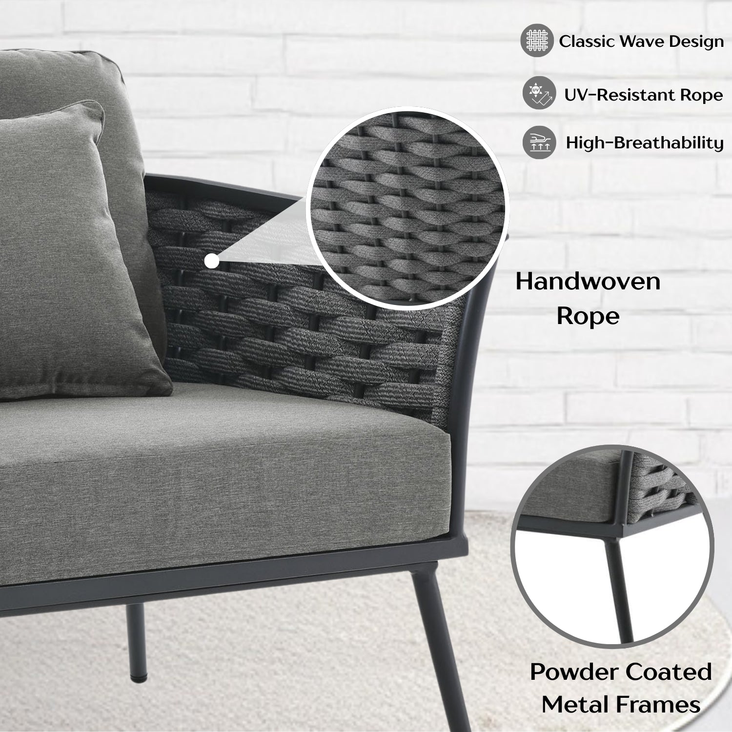 4 Piece Outdoor Rope Sofa Set with Wooden Top Table