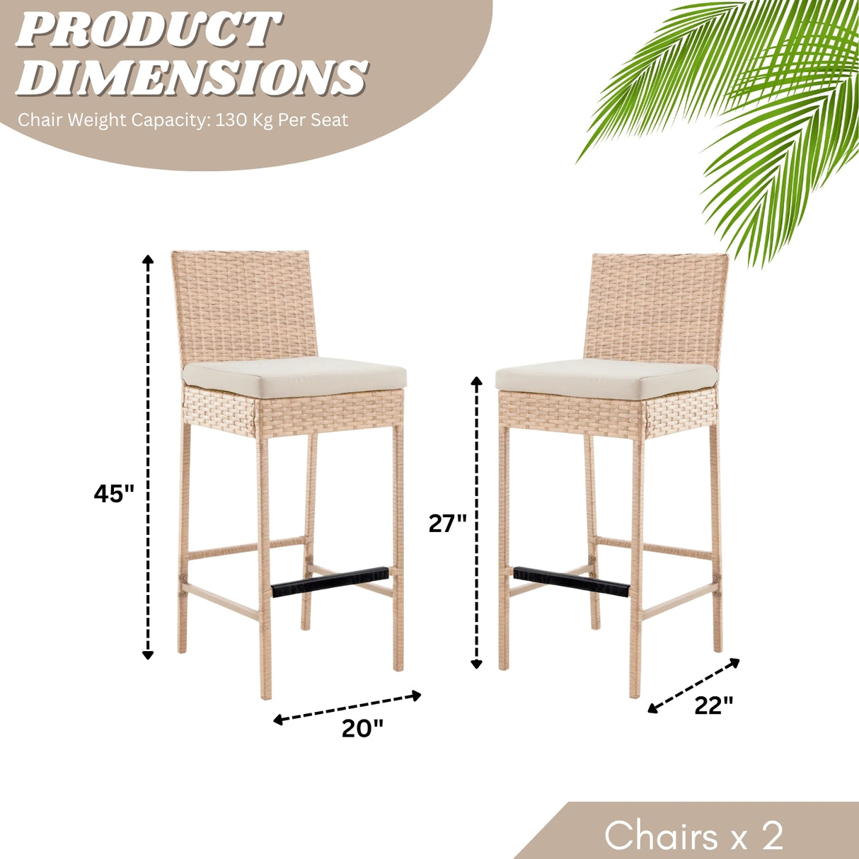 Outdoor Rattan Wicker Bar Chairs Set of 2