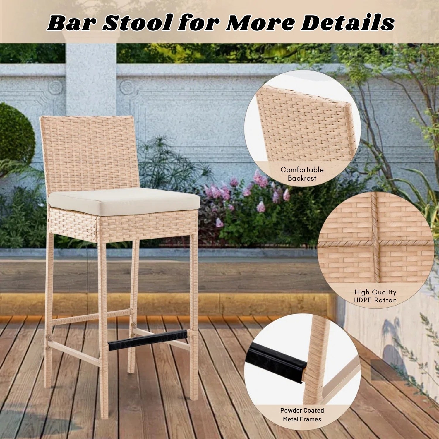 Outdoor Rattan Wicker Bar Chairs Set of 2