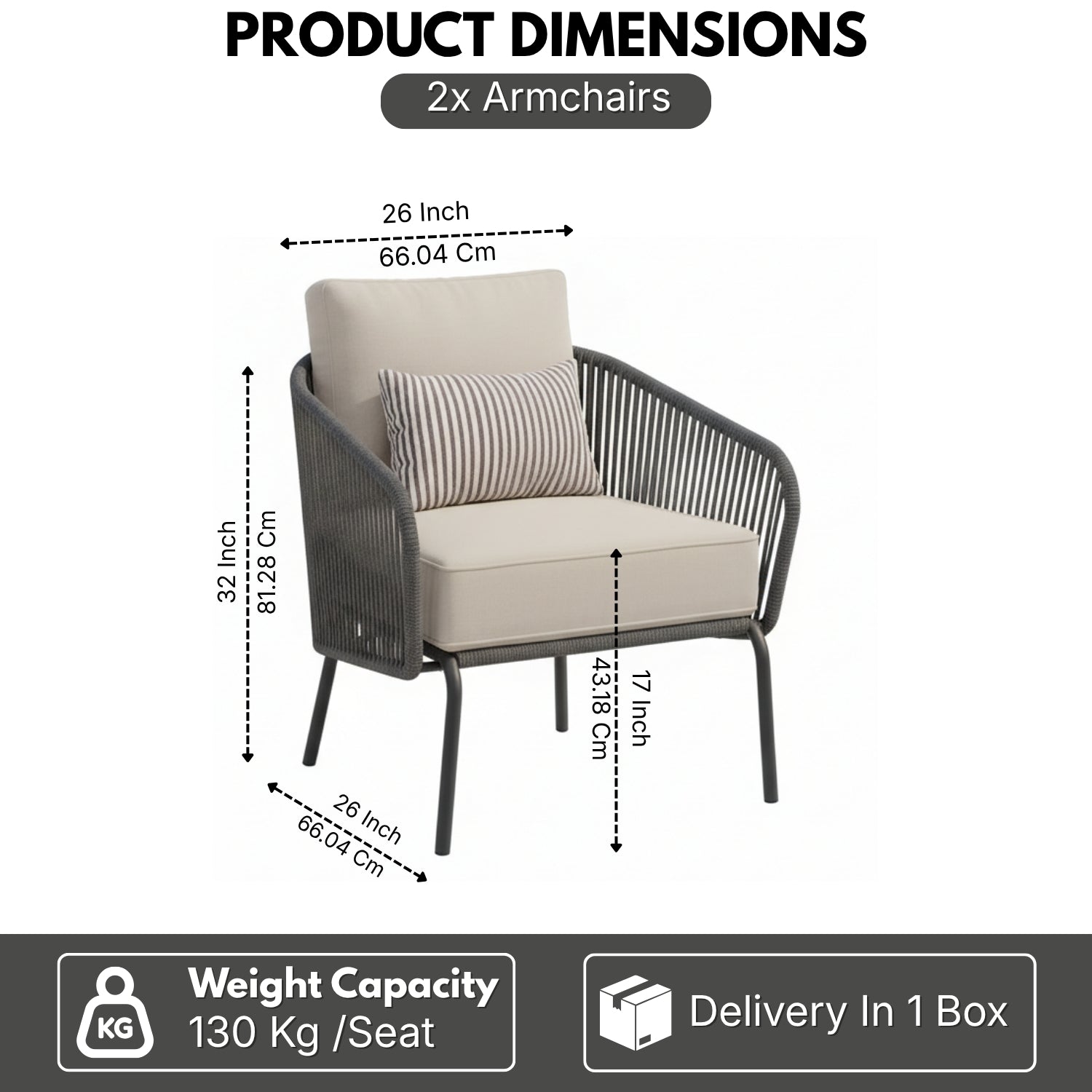 Outdoor Rope 2-Piece Sofa Chairs (Grey & Off-White)