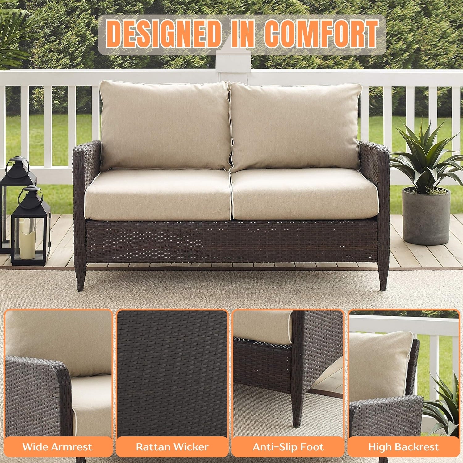 Outdoor Wicker Double Seater Loveseat Sofa