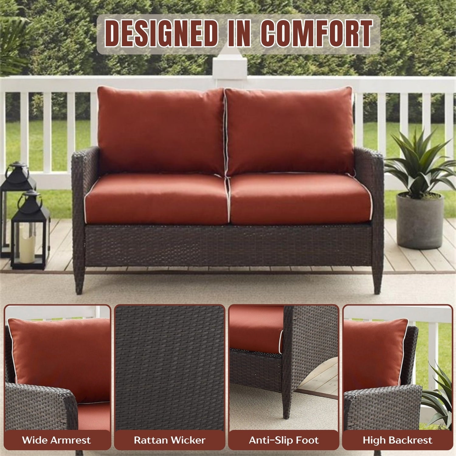 Outdoor Wicker Double Seater Loveseat Sofa