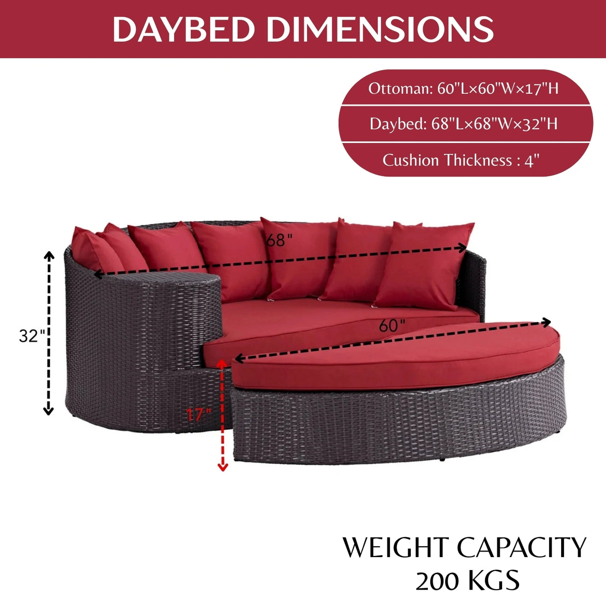 Outdoor Rattan Wicker Daybed (Dark Brown & Red)