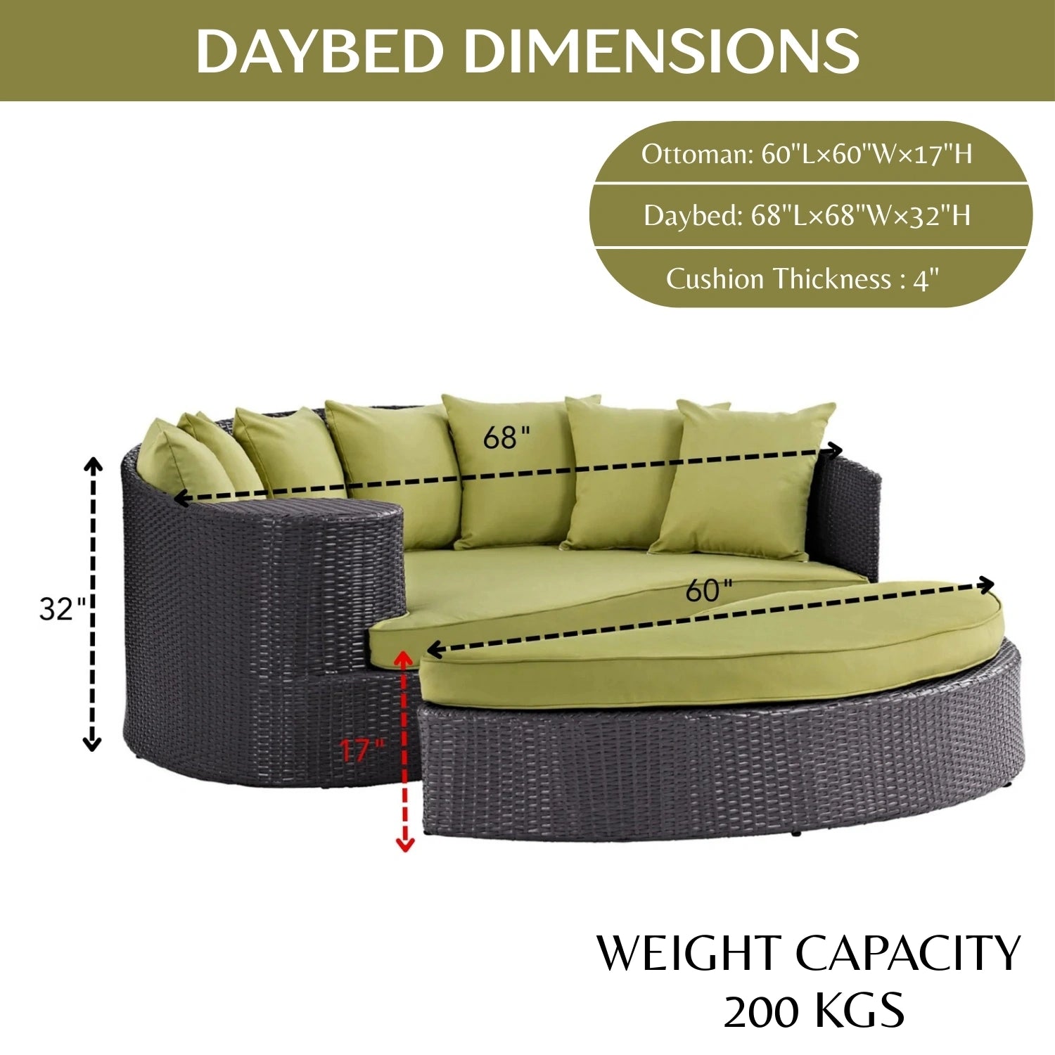 Outdoor Rattan Wicker Daybed (Dark Brown & Green)