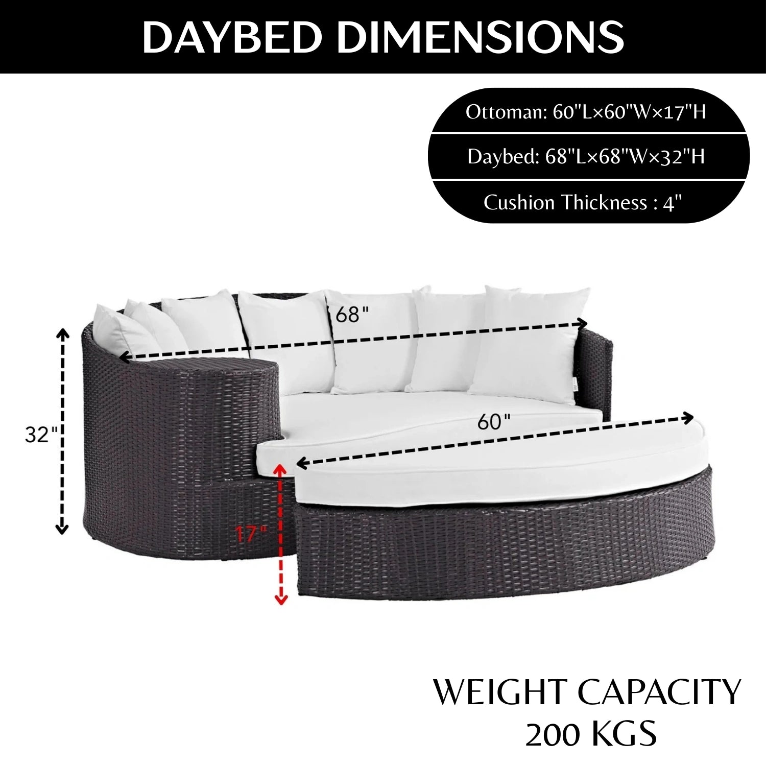 Outdoor Rattan Wicker Daybed (Dark Brown & White)