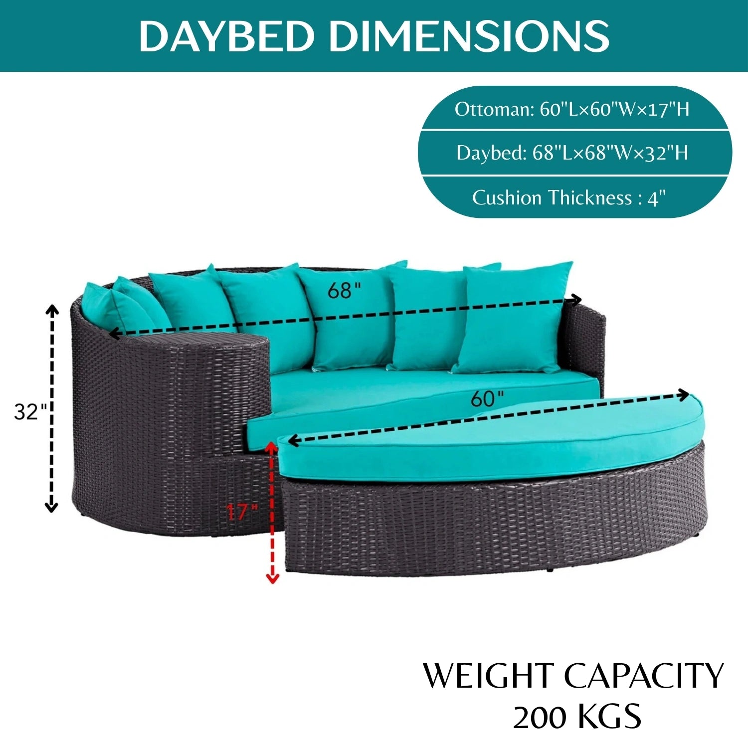 Outdoor Rattan Wicker Daybed (Dark Brown & Turquoise Blue)