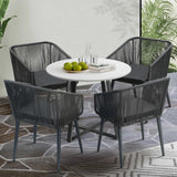 5-Piece Outdoor Patio Dining Set with Rope Chairs &  Dining Table