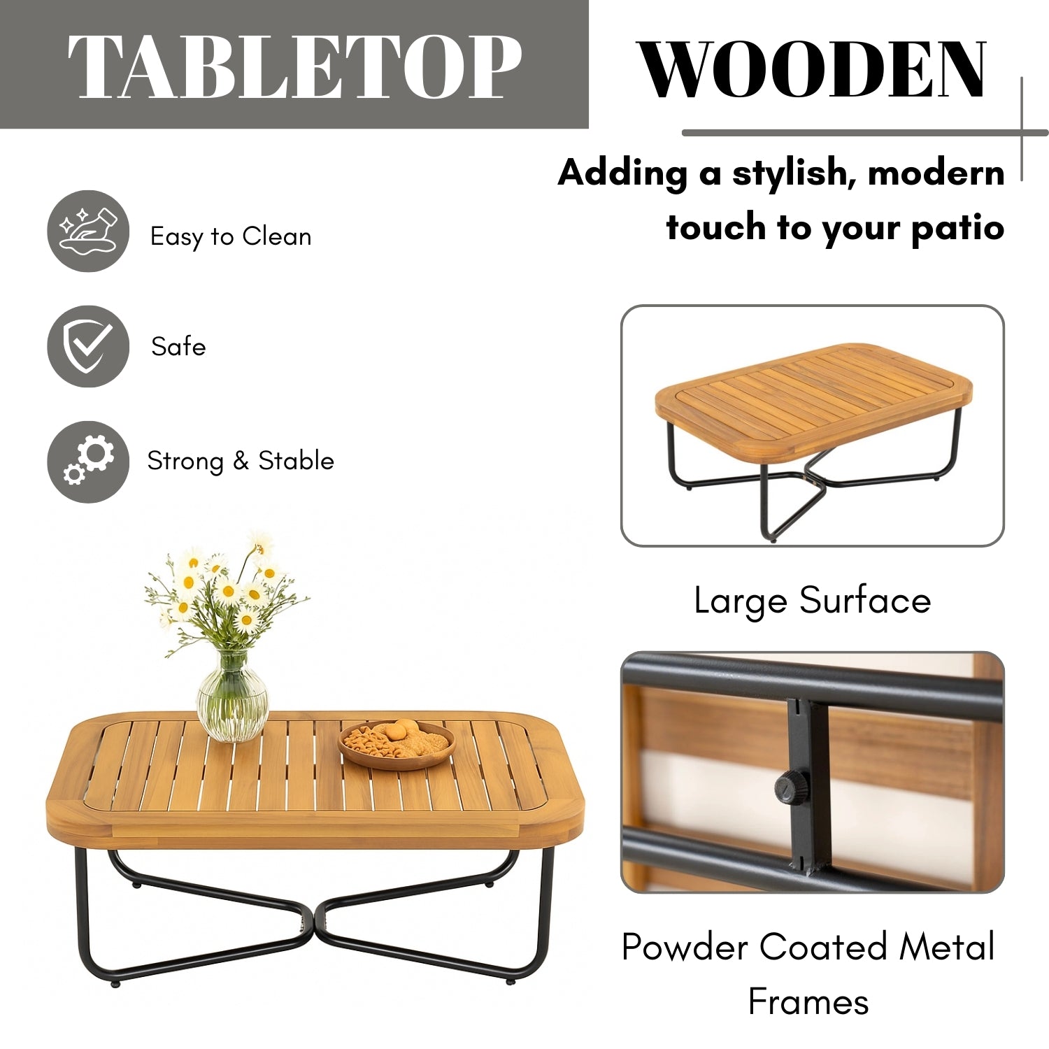 Outdoor 6-Piece Rope Woven Conversation Sofa Set with Wooden Top Table