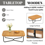 Outdoor 4-Piece Rope Woven Conversation Sofa Set with Wooden Top Table