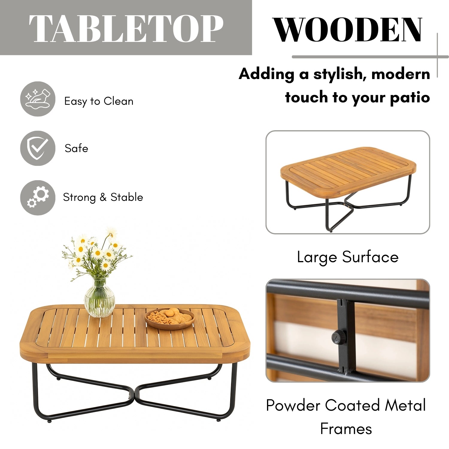 Outdoor 6-Piece Rope Woven Conversation Sofa Set with Wooden Top Table