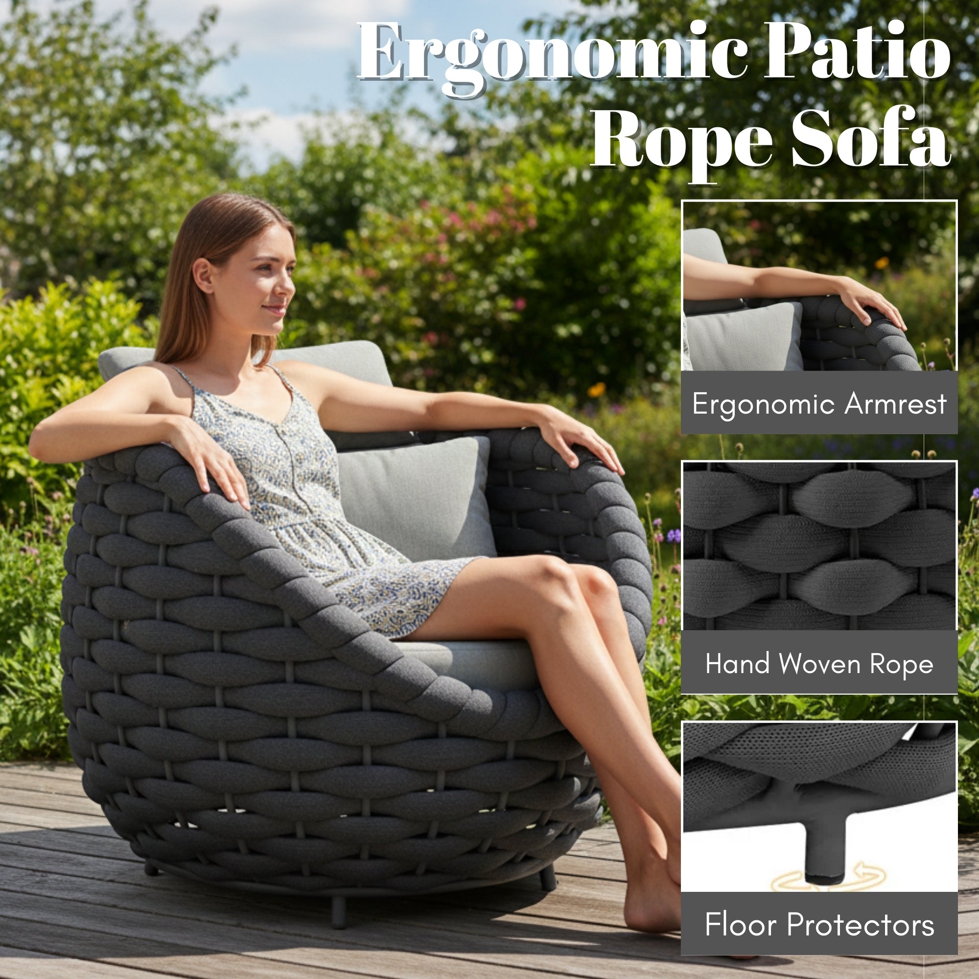 4 Piece Outdoor Rope Sofa Set (Grey & Dark Grey)