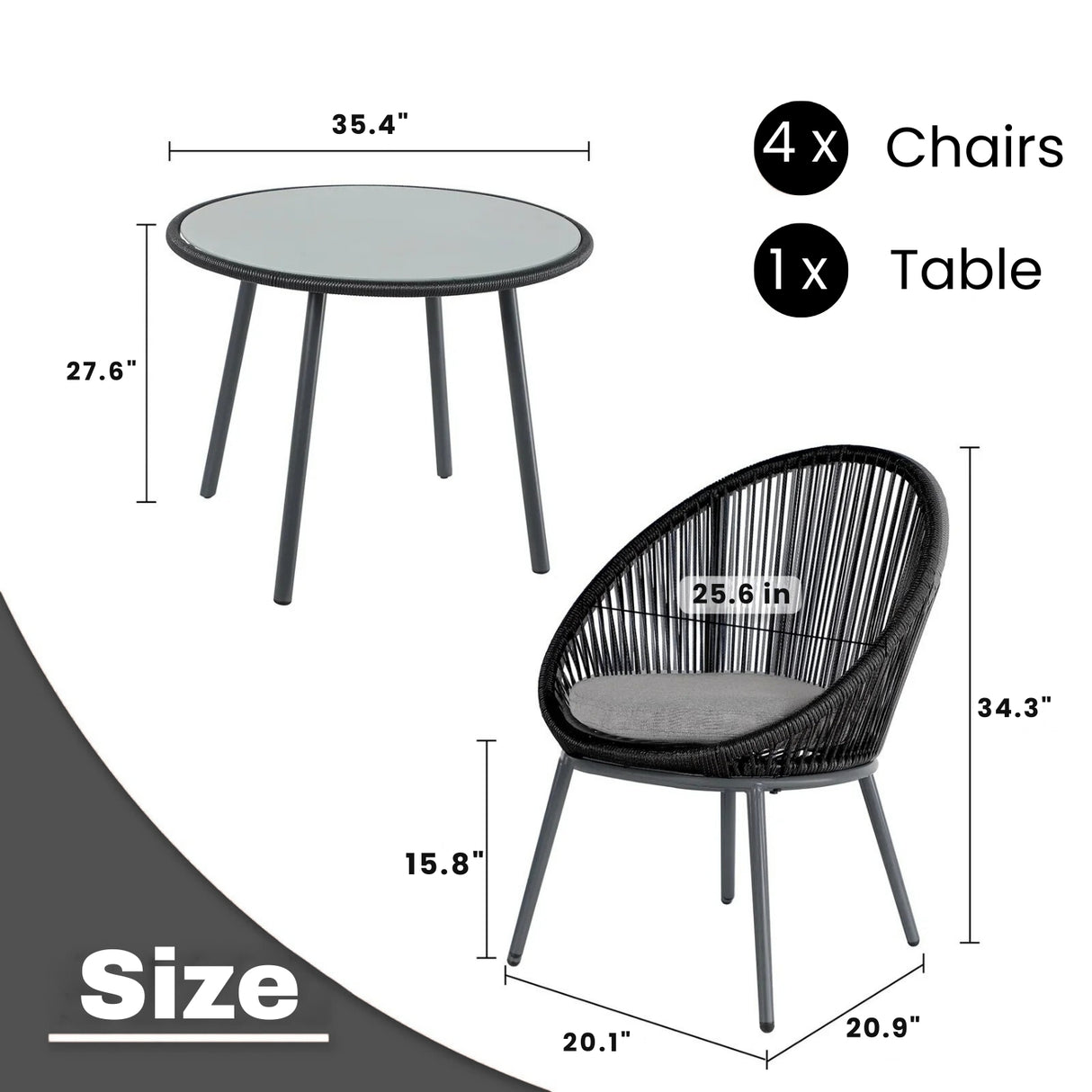 5-Piece Outdoor Patio Dining Set with Rope Chairs