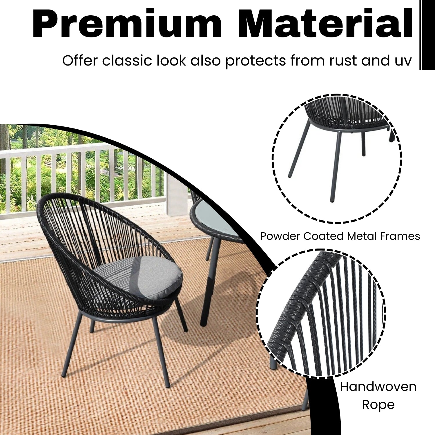 5-Piece Outdoor Patio Dining Set with Rope Chairs