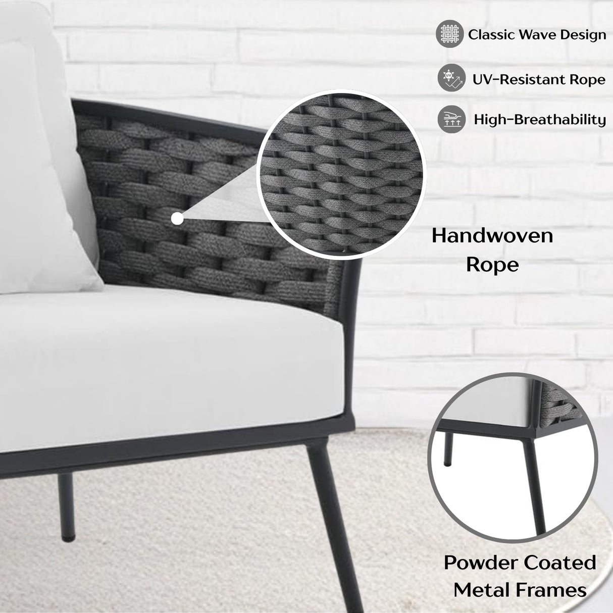4 Piece Outdoor Rope Sofa Set with Wooden Top Table