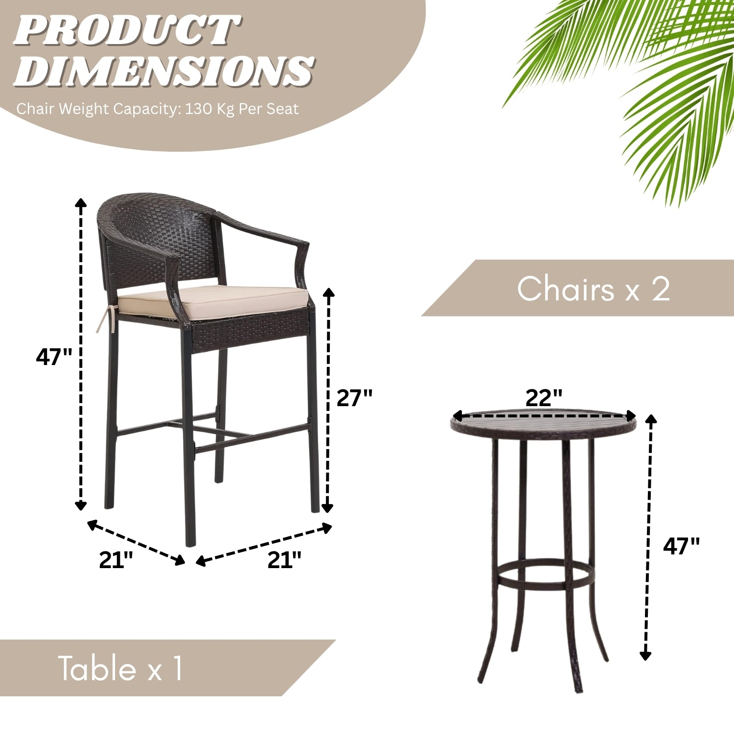 Outdoor Rattan Wicker Bar Set with Round Table