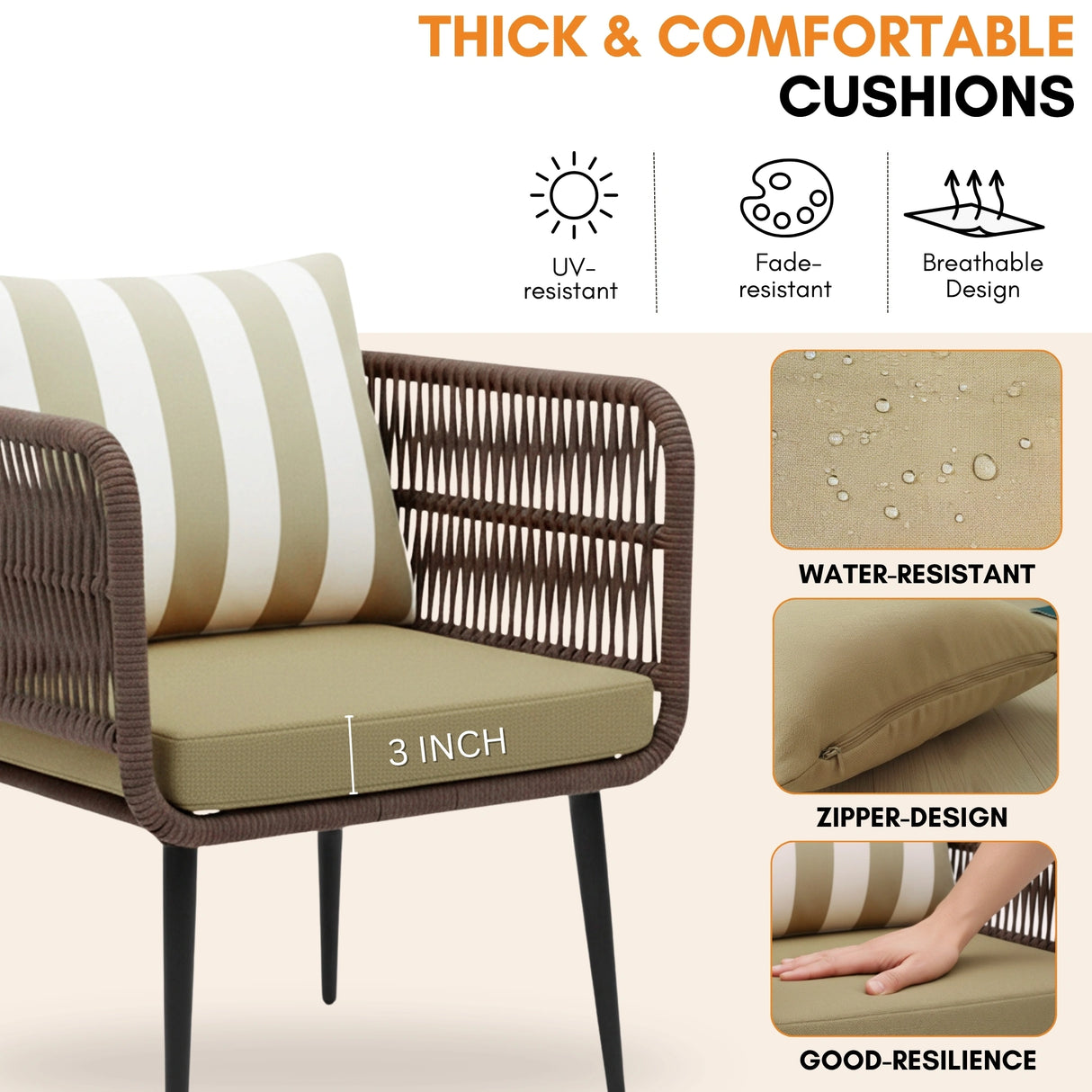 Outdoor 4-Seater Rope Conversation Set(Brown & Cream)